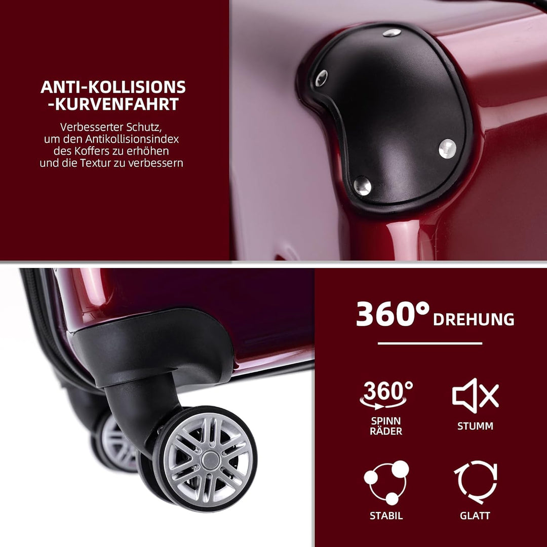 BEIBYE Hartschalen Koffer Trolley Rollkoffer Reisekoffer 4 Zwillingsrollen Polycabonat (Rot, Koffers