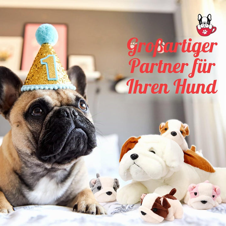 Skylety 5 Stück Welpen Kuscheltiere Mama Hundebauch mit 4 Niedlichen Plüschtier Hunde Spielzeug Kiss