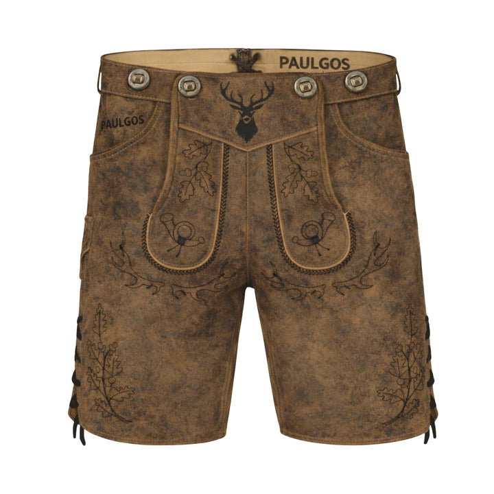 PAULGOS Herren Trachten Lederhose HK5-ANTIK + Träger, Echtes Leder, Gr. 44-60 44 Whiskybraun, 44 Whi