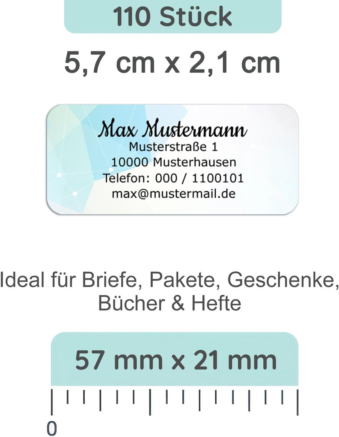 Sunnywall® Adressetiketten Adressaufkleber personalisiert - 110 Klebeetiketten Gemischte 53x21mm | A