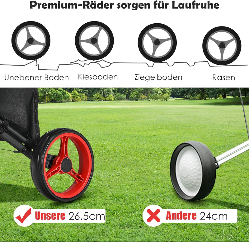 GOPLUS Faltbarer Golftrolley mit 3 Rädern, 4 höhenverstellbare Positionen, Leichter Golfwagen, aus A