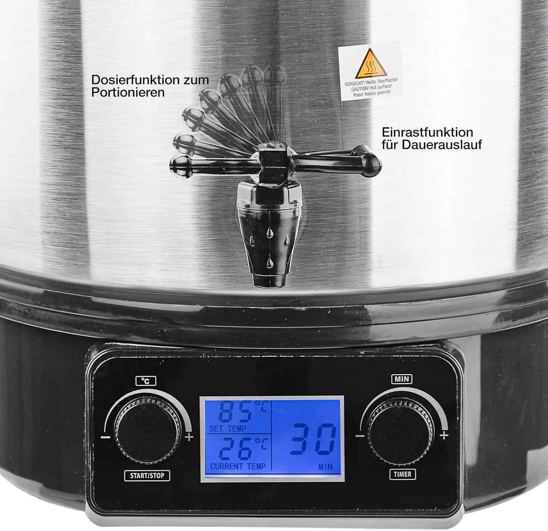 DEMA Edelstahl Einkochtopf DEA2000DX – Einkochautomat, Einkocher, 2000W, 27L, 30–100°C, robust & lan