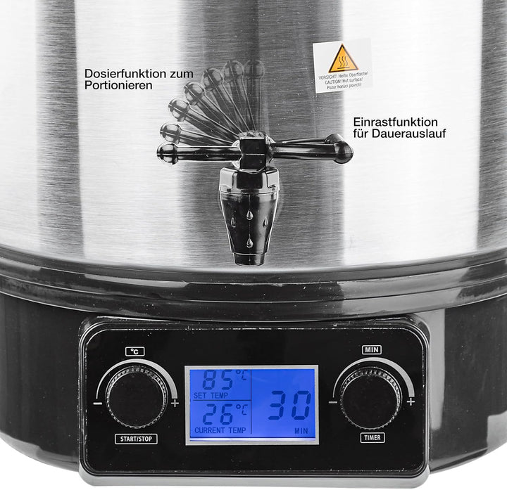 DEMA Edelstahl Einkochtopf DEA2000DX – Einkochautomat, Einkocher, 2000W, 27L, 30–100°C, robust & lan