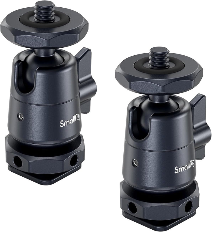 SMALLRIG Mini Ball Head (2er-Pack) mit 1/4"-Schraube und Abnehmbarer Schuhhalterung, 360 Grad drehba