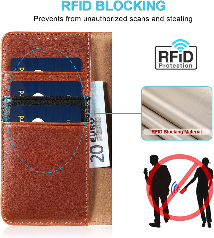 LENSUN Echtleder Hülle für Samsung Galaxy S22, Handyhülle [Echtes Leder] [Kickstand] [RFID Schutz] L