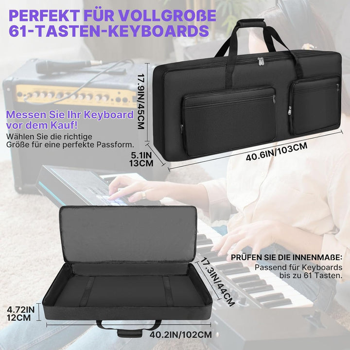 SUNDOY 61-Tasten-Klavier Keyboard Tasche, Gig Bag aus 600D Robustes Oxford-Gewebe, 10mm Schaumstoffp