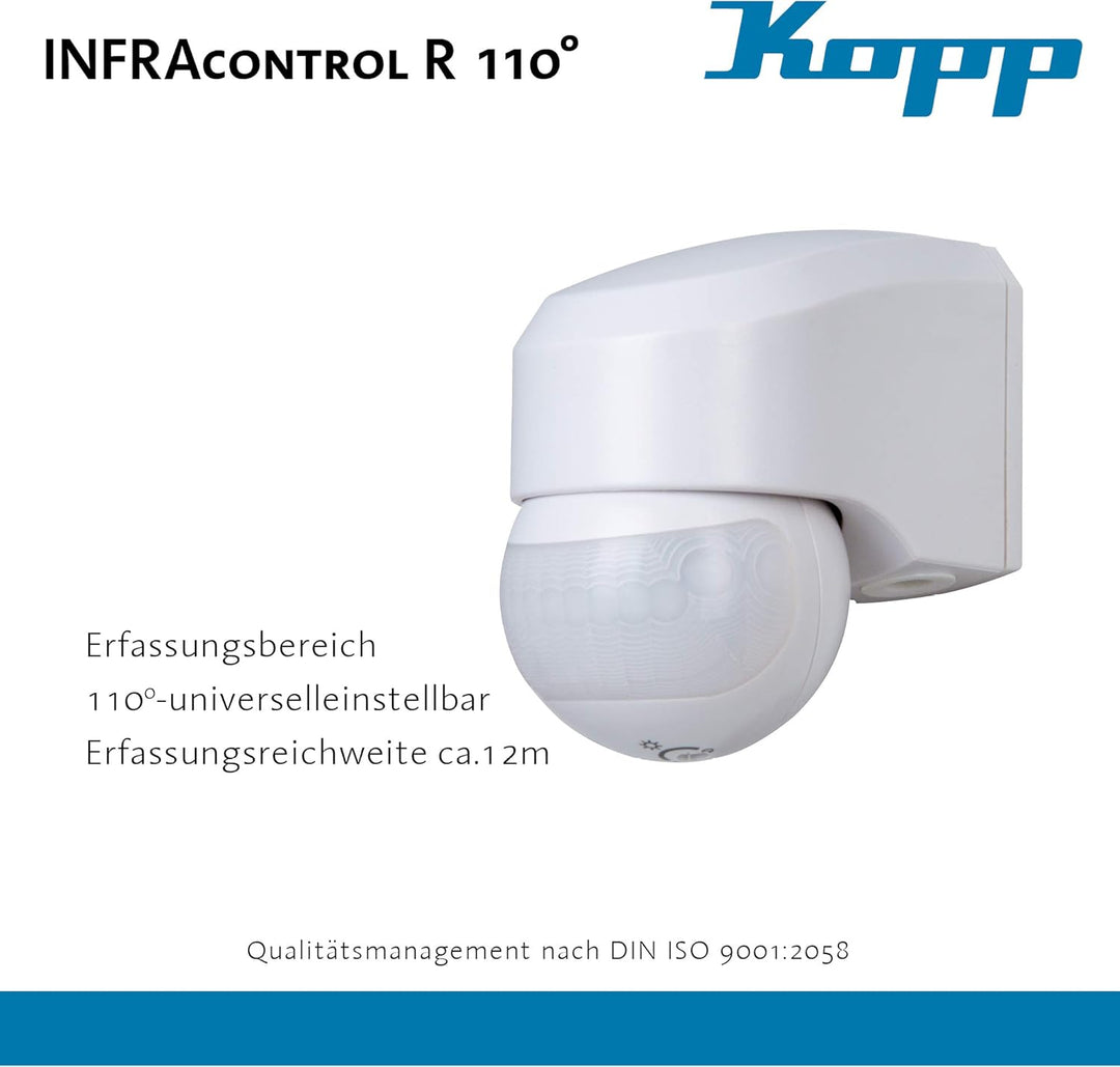 Kopp Infracontrol Bewegungsmelder, 110°, 12m Reichweite, Infrarot-Bewegungsmelder Aufputz für Aussen