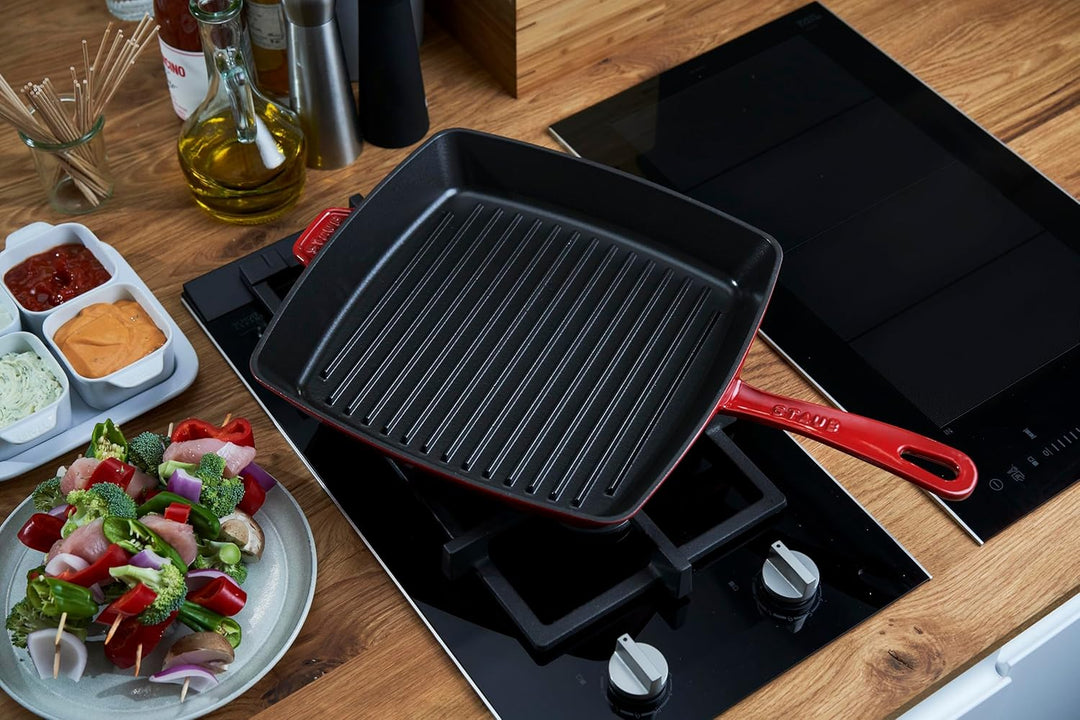 STAUB Amerikanische Grillpfanne aus emailliertem Gusseisen, 26 cm, Für alle Herdarten inkl. Induktio