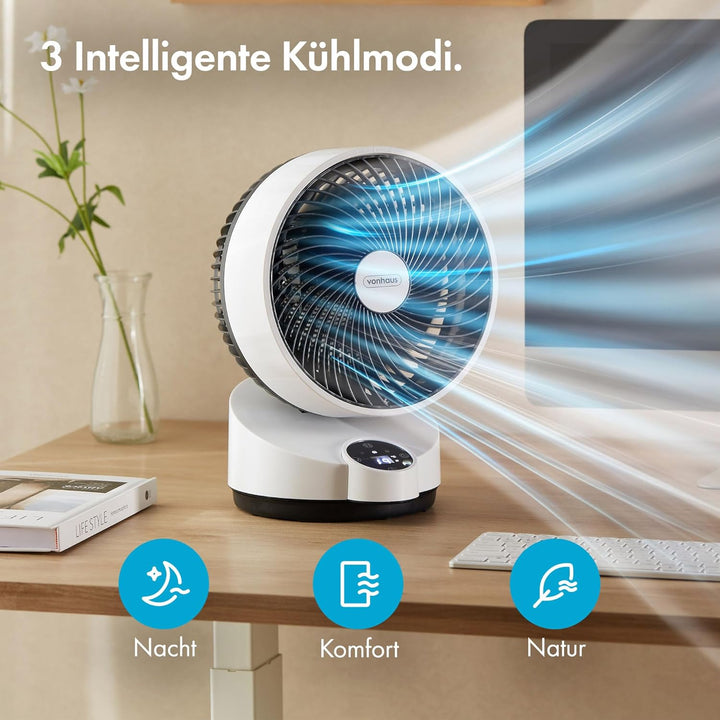 VonHaus Umluft Ventilator Leise – Tischventilator mit 3 Geschwindigkeitsstufen, 3 Modi, Fernbedienun