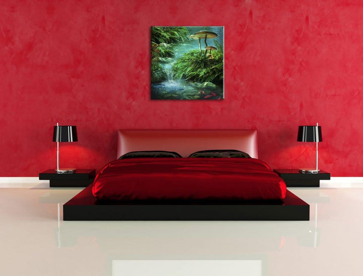 magischer Märchenwald, Format: 70x70 auf Leinwand, XXL riesige Bilder fertig gerahmt mit Keilrahmen,