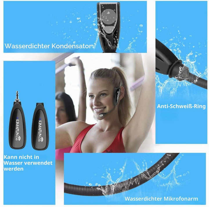 Drahtloses Fitness-Mikrofon-Headset, KIMAFUN Schweissfestes Wasserdichtes Headset-Mikrofon mit Wiede