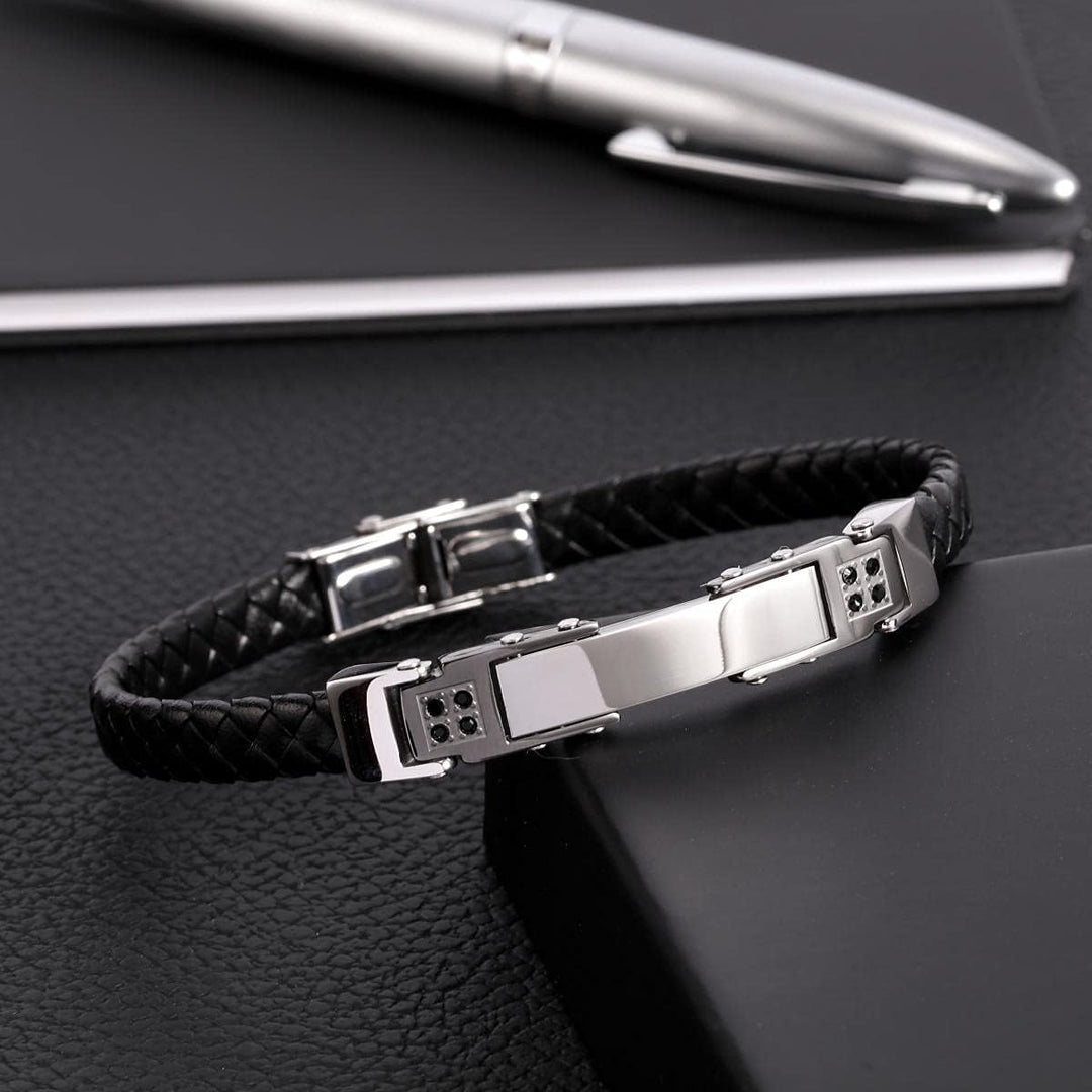 Morellato Moody Herren Armband, aus Edelstahl, Leder, Kristalle, Grau-PVD - SQH31