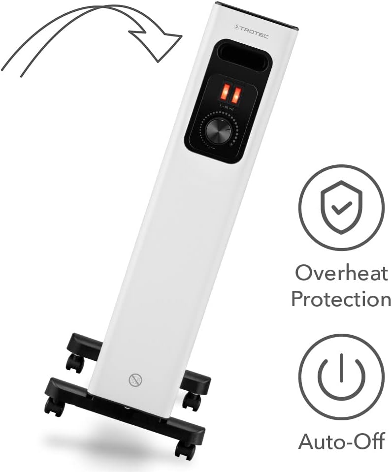 TROTEC Ölradiator TRH 27 E – Heizleistung 1200 W / 1300 W / 2500 W – Elektro Heizkörper, 11 Rippen,