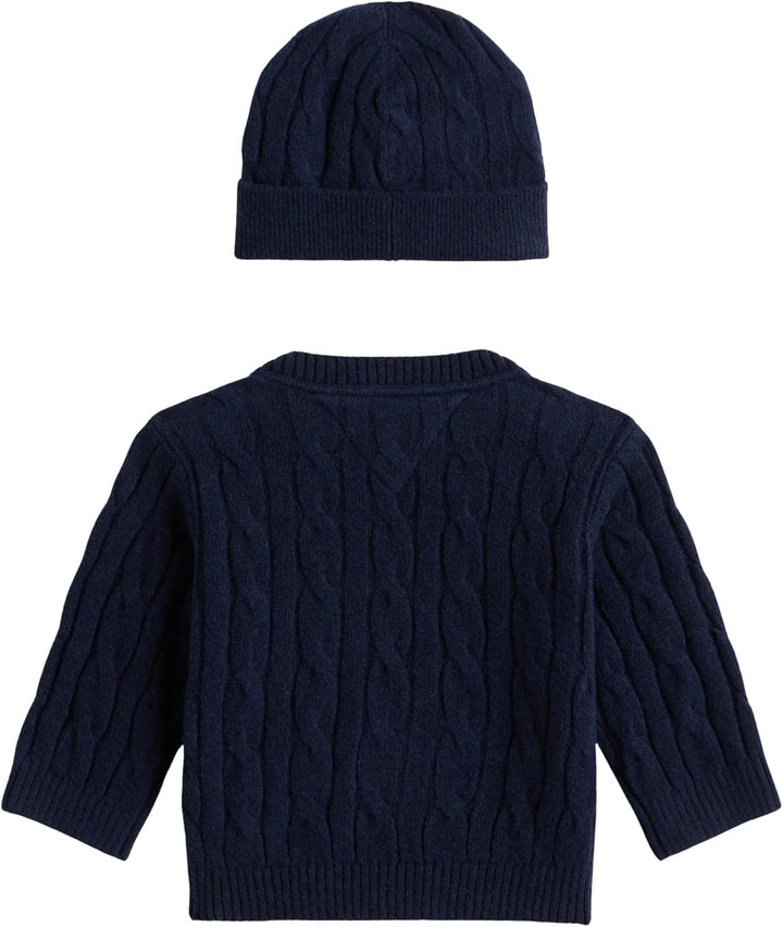 Tommy Hilfiger Unisex Baby Cable Crew with Beanie Kn0kn02158 Other Apparel Sets 18 Monate Blue (Dark