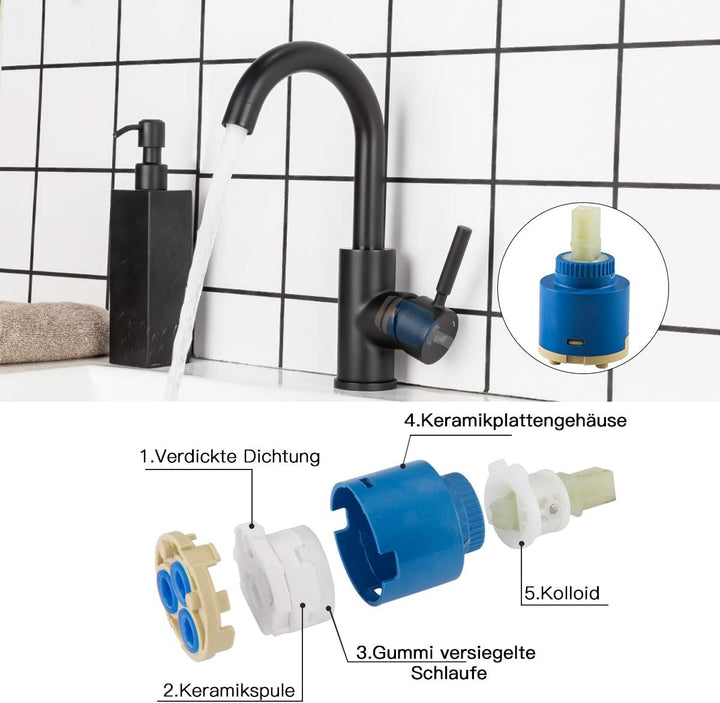 Frap Wasseramartur Schwarz Bad, Moderner Stil Waschtischarmatur, Waschtischbatterie Einhebel-mischer