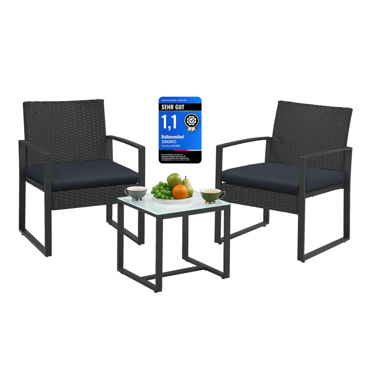 SONGMICS Balkonmöbel, Gartenmöbel-Set, aus PE-Polyrattan, Lounge-Set, Tisch und 2 Stühle, Terrassenm