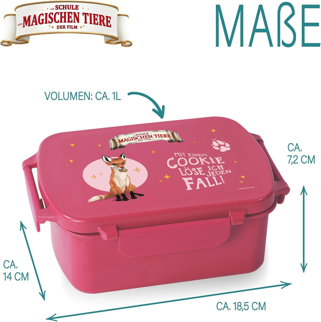 AWAVE Die Schule der Magischen Tiere Brotdose Kinder mit Fächern rPET Beerenrot Rabbat Snackbox 1 L