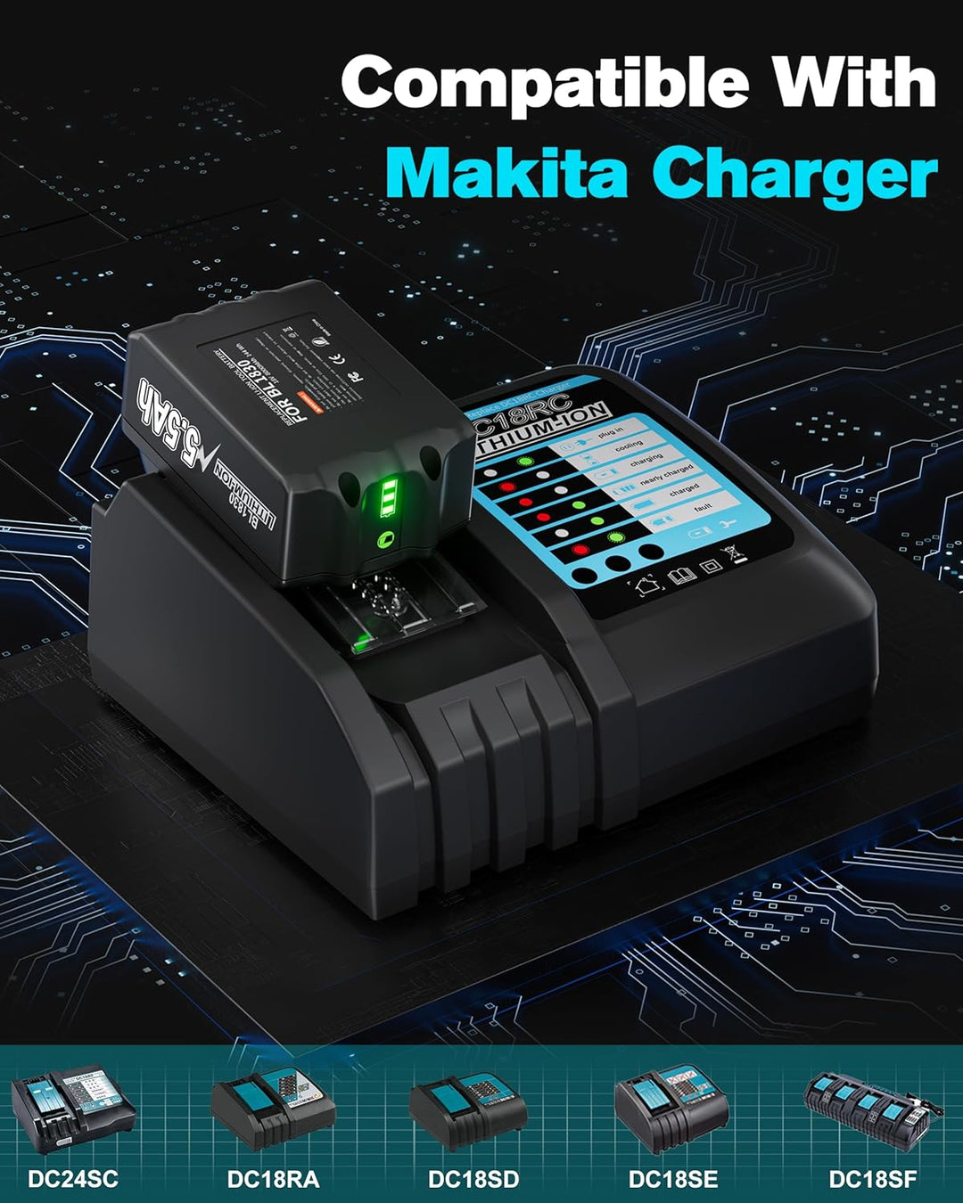 2 Stück 8.0Ah/8000mAh 18V BL1830 Akku mit Ladegerät Ersatzakku für makita Akku BL1830B BL1840 BL1850