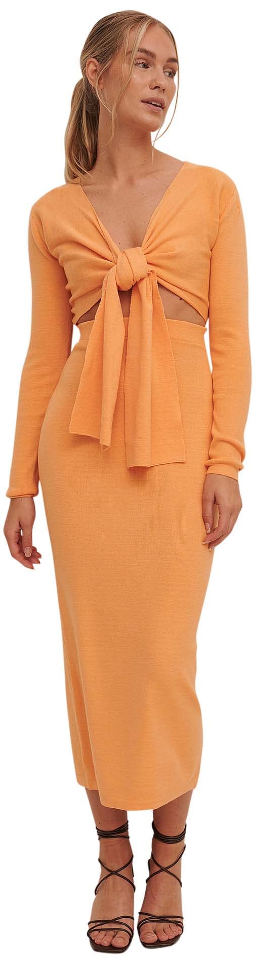 NA-KD Damen Gestricktes Midikleid mit Knoten Vorne Lssiges Kleid, Pfirsich