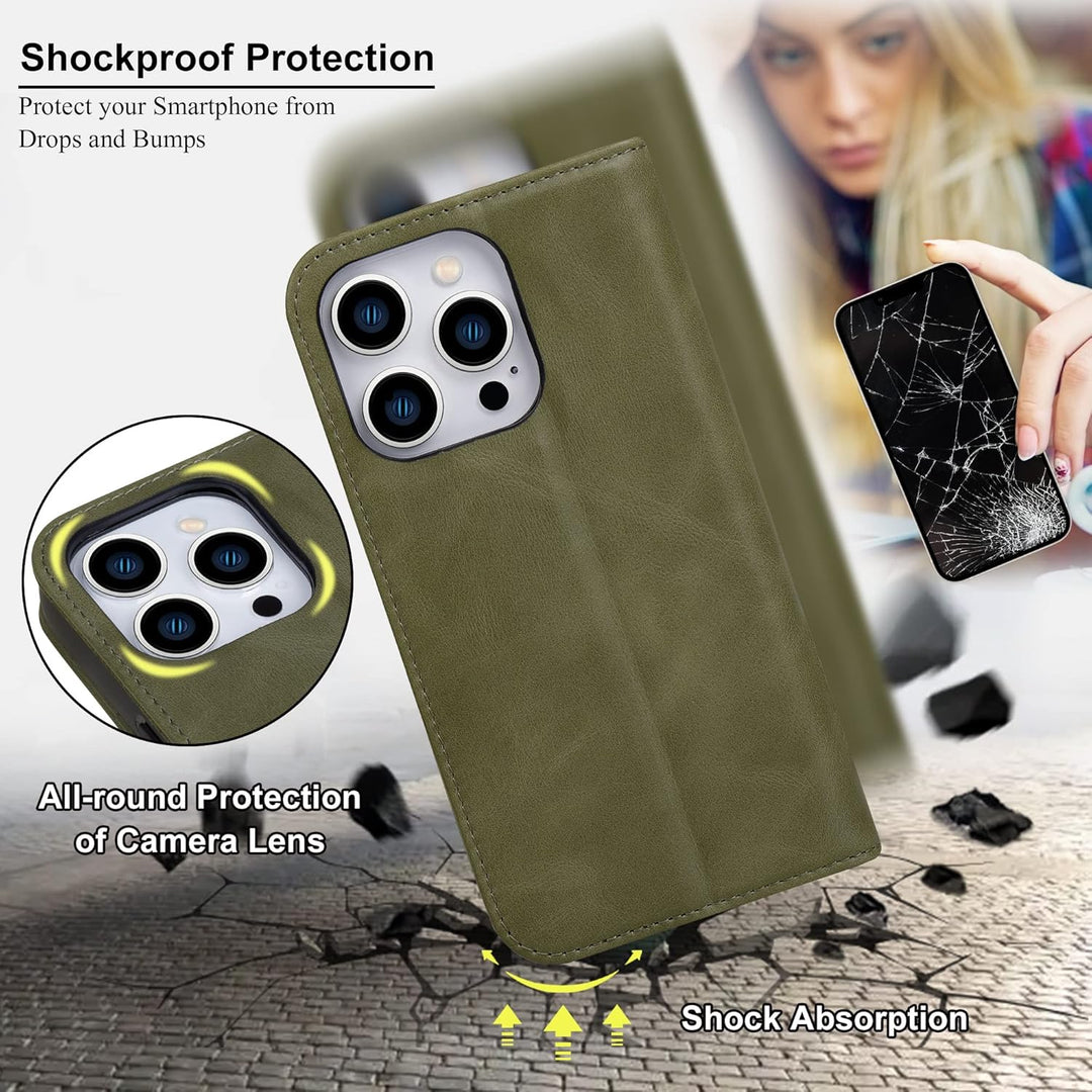 VISOUL Hülle für iPhone 14 Pro Handyhülle [ Echtleder] [Schützt ][3 Kartenfächer] [Magnet] [Standfun