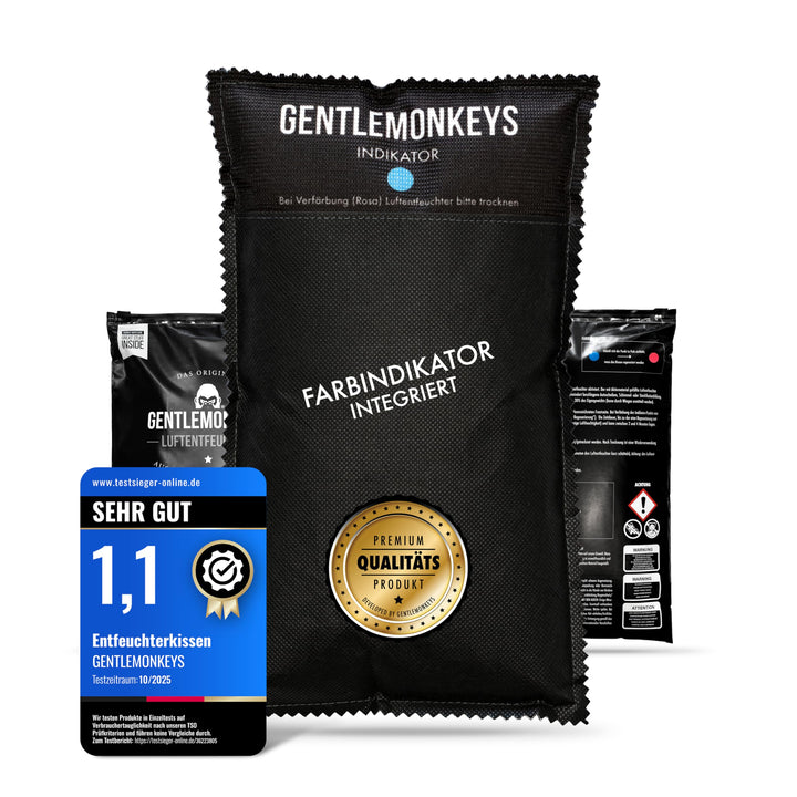 GENTLEMONKEYS Luftentfeuchter Kissen (1kg) - Mit Farbindikator | Entfeuchtet Auto, Wohnmobil, Garage