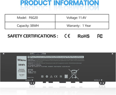 Wikinu 38Wh F62G0 Laptop Akku für Dell Inspiron 13 7000 7370 7373 7380 5370 7386 2-in-1 P83G P87G P9
