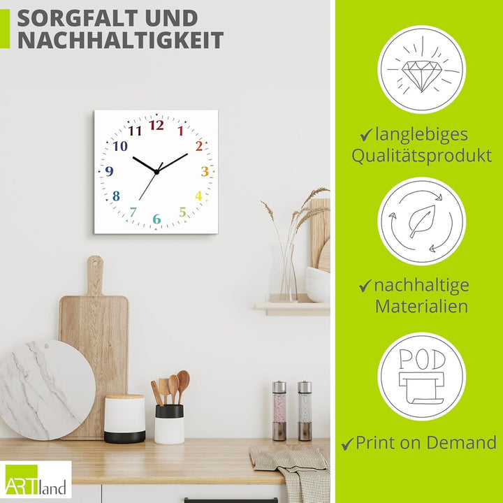 ARTLAND Wanddeko Wanduhr ohne Tickgeräusche Alu Quarzuhr 30x30 cm Quadratisch Lautlos 12 Ziffern Far