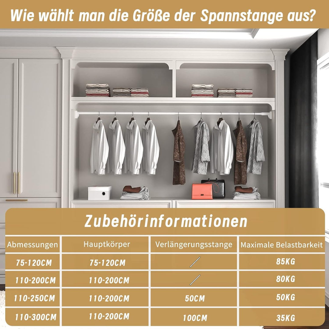 Gardinenstange ohne Bohren - Teleskopstange für Vorhänge, Belastbar bis 85kg, 75-120cm Länge, 33mm D