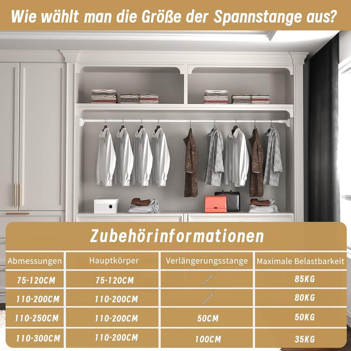 Gardinenstange ohne Bohren - Teleskopstange für Vorhänge, Belastbar bis 85kg, 75-120cm Länge, 33mm D