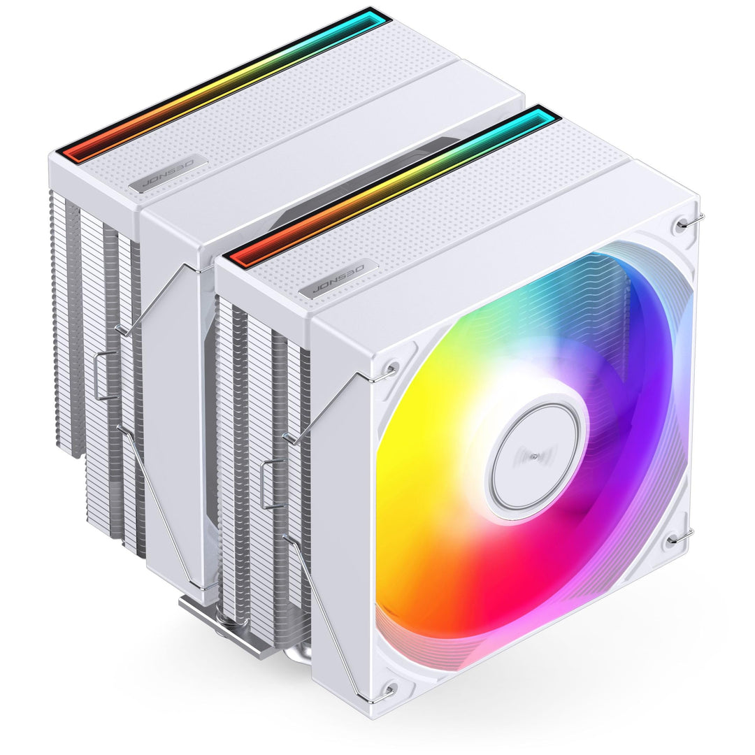 Jonsbo CB80 CPU-Kühler – weiss | Dual-Tower-Cooler mit 2X 120-mm-PWM-Lüftern, 6 Heatpipes und RGB-Be