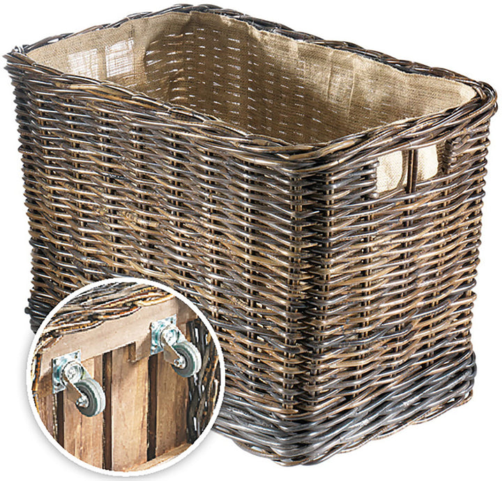 Kobolo Holzkorb für Kaminholz Kaminholzwagen mit Rollen- aus Rattan mit Jutefutter