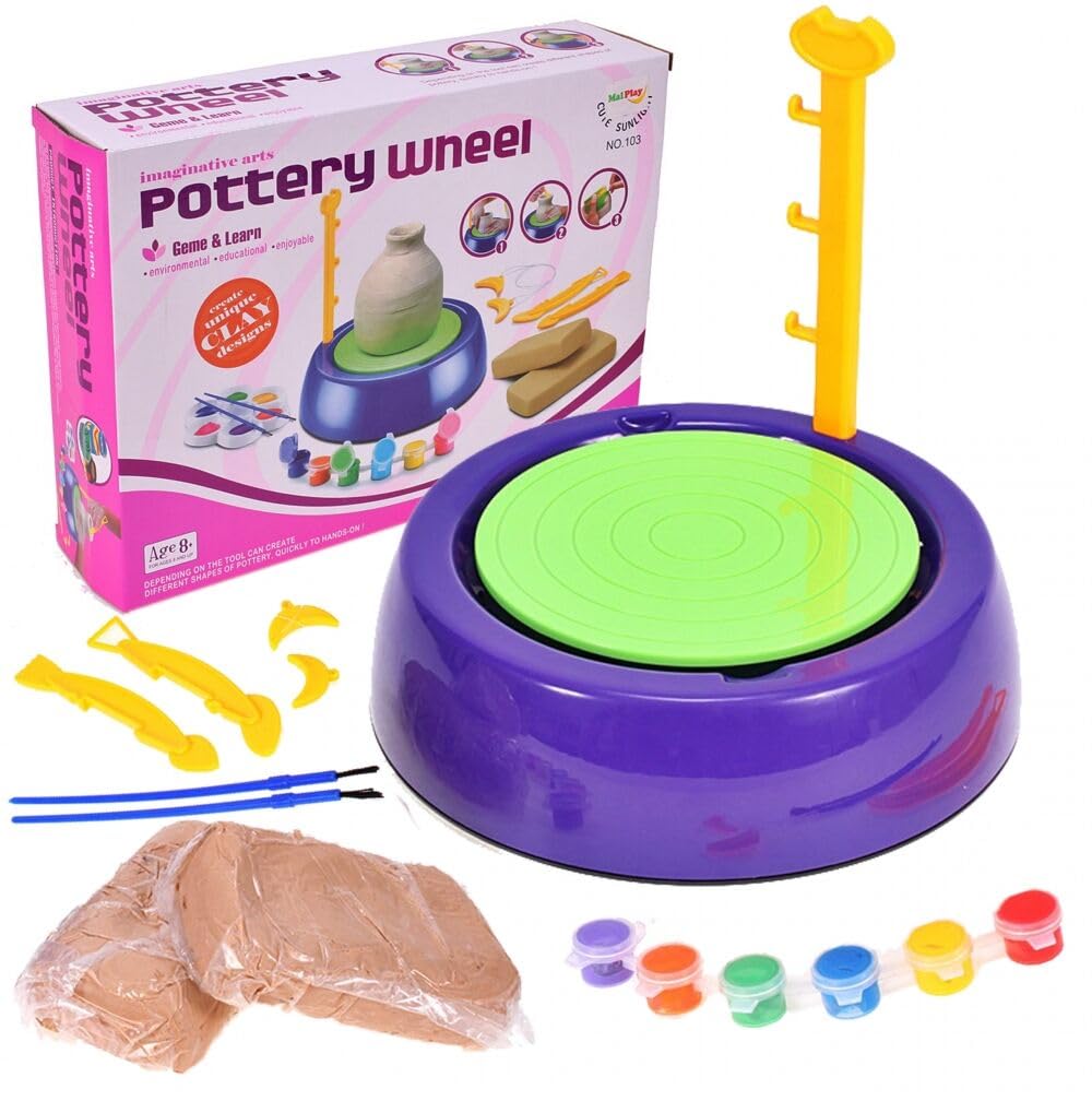 Töpferscheibe mit Ton und Farben, kreatives Set aus Keramik zum Selbermachen Hochwertiges Töpferset