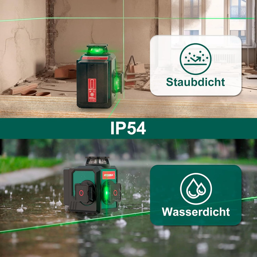 HYCHIKA Kreuzlinienlaser mit Stativ, 3x360 ° Grün Selbstnivellierend Laser Wasserwaage, Kreuzlaser L