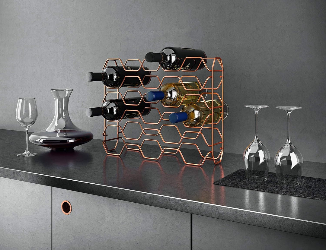 Metaltex Hexagon 15 Flaschenregal in Kupfer 43x12x34cm Kupferfarben, Kupferfarben