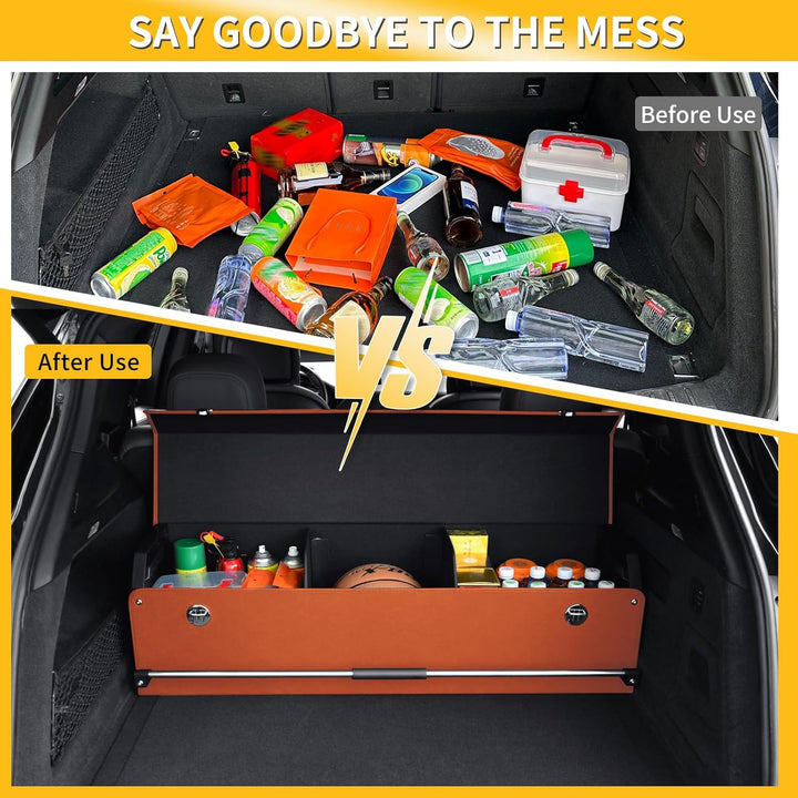 Gross XXL Auto Kofferraum Organizer mit Deckel – 90L Premium Leder, Stabler Griff, Multifunktional K