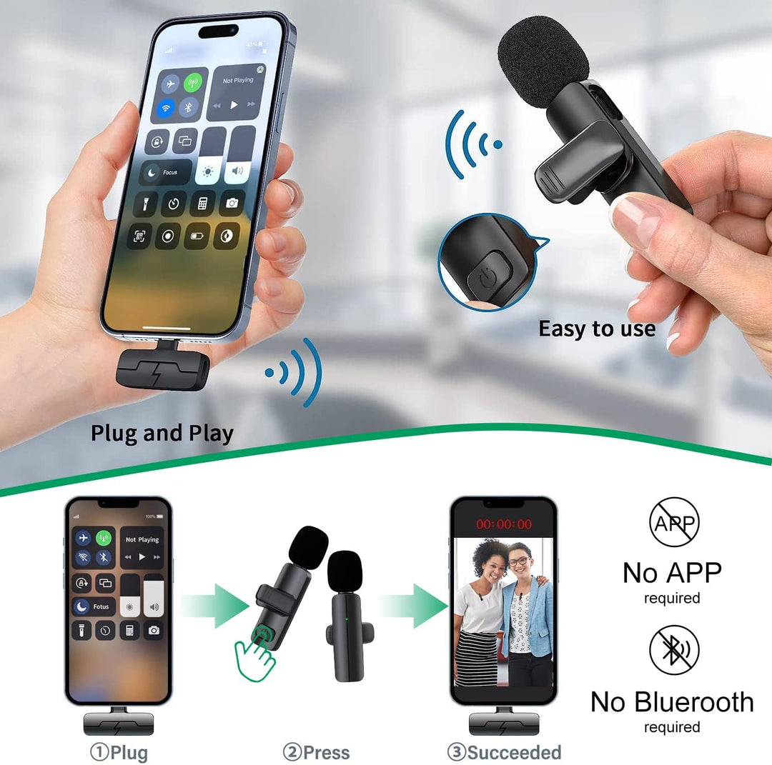 Professionelles kabelloses Lavalier-Ansteckmikrofon für iPhone/iPad – Mini-Clip-Mikrofon für Videoau