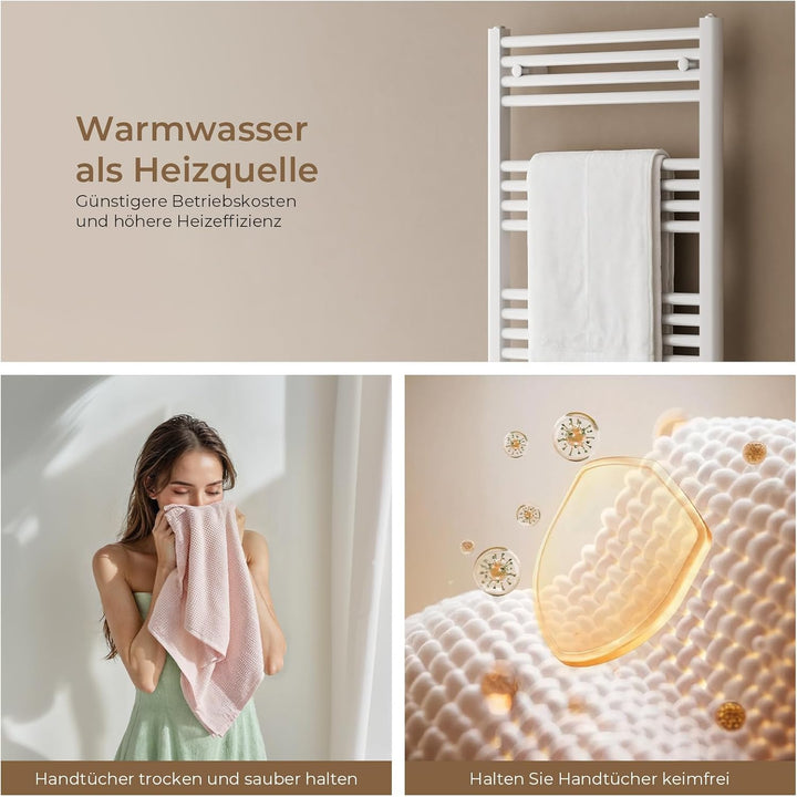 S'AFIELINA Badheizkörper Weiss 160x60 cm, Handtuchheizkörper Seitenanschluss & Mittelanschluss Bad H