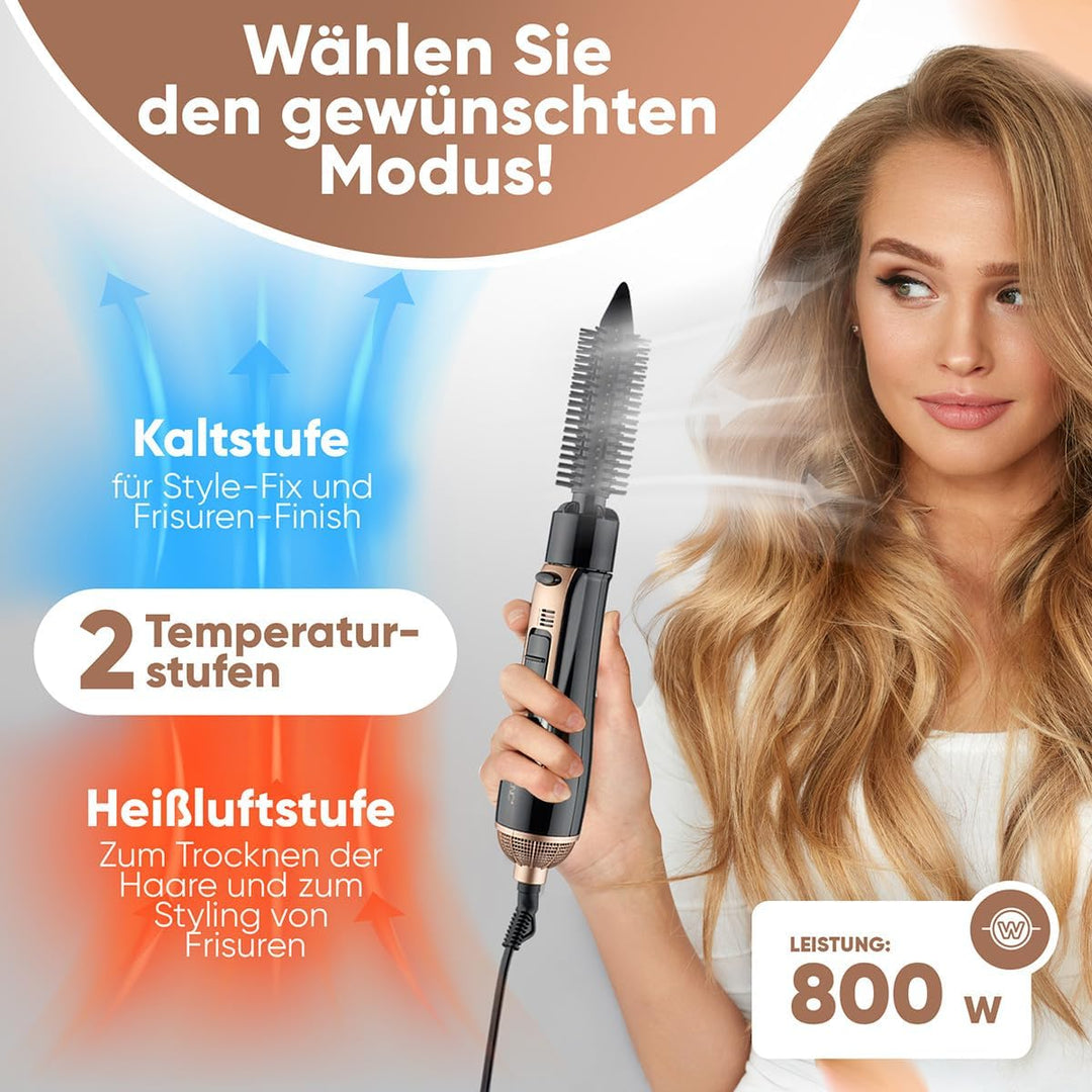 Clatronic® Warmluftbürste 3 Aufsätze | für alle Haarlängen | Föhnbürste mit Kaltstufe für Style-Fix