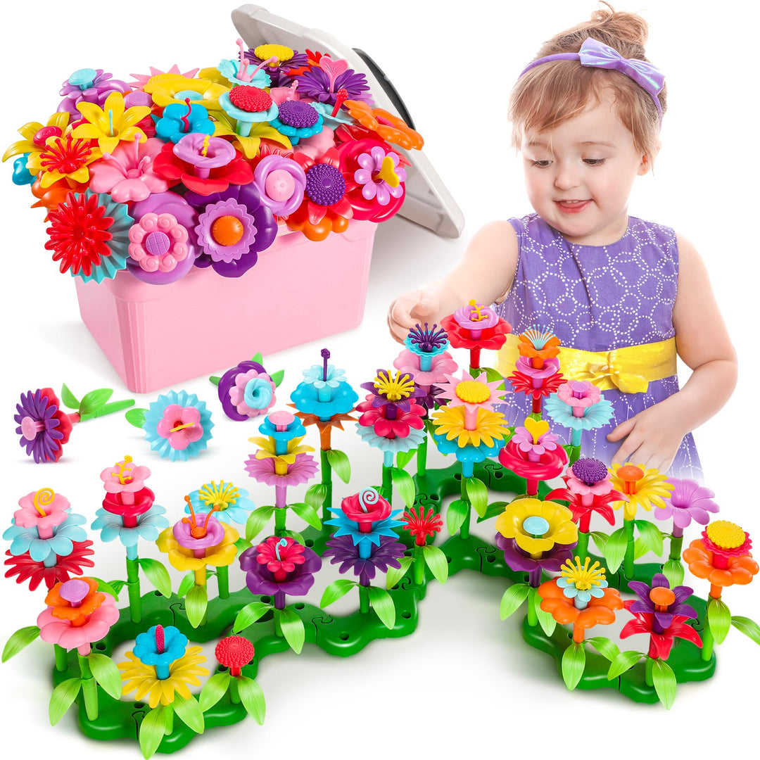 Fivejoy Blumengarten Spielzeug Für Mädchen 134PCS, DIY Bouquet Set Mit Rosa Box Draussen & Drinnen S
