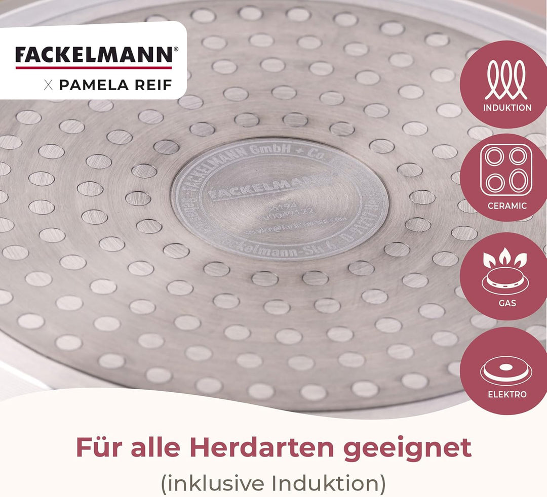 FACKELMANN x Pamela Reif Bratpfannen-Set 3-tlg Ø 20-24-28 cm – aus recyceltem Aluminium, Pastell-Bei
