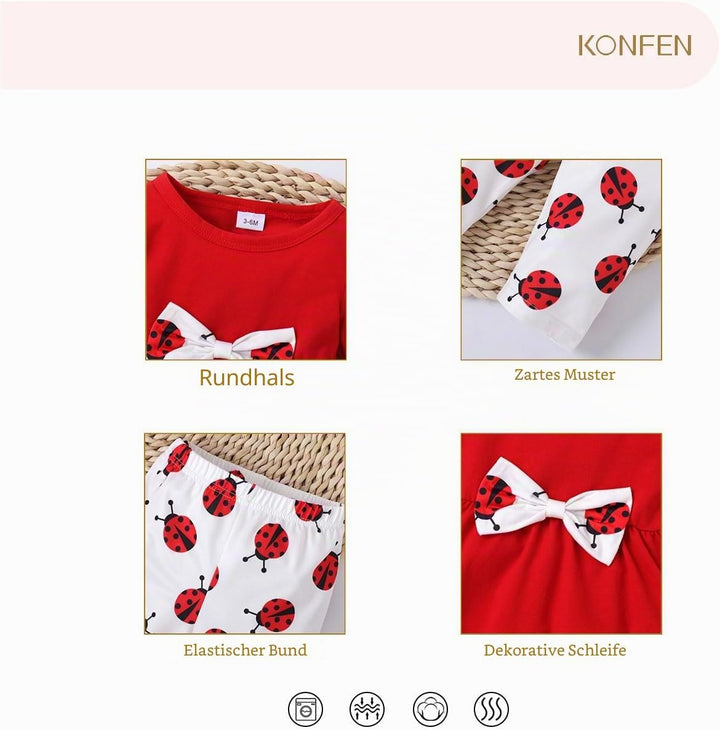 Baby Mädchen Kleidung Outfit, Marienkäfer Langarm Top mit Schleifenknoten + Hose 2 Stücke Set, Langa