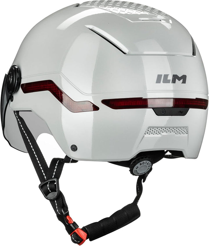 ILM Fahrradhelm Herren Damen mit Visier und LED Licht Beleuchtung Automatischem G-Sensor für Blinker