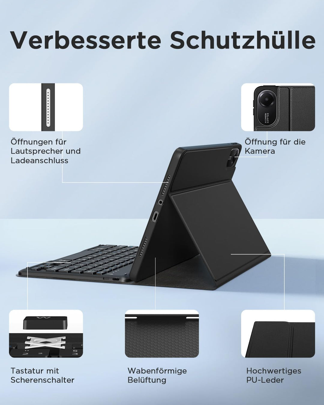 EasyAcc Tastatur Hülle Kompatibel mit Xiaomi Redmi Pad 2 11 Zoll mit Schutzfolie, [QWERTZ Deutsches]