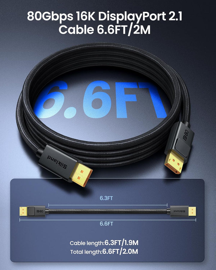 Silkland 80Gbps DisplayPort Kabel 2.1 2M [VESA-Zertifiziert] DP80, [8K@240Hz 4K@540Hz 360Hz 240Hz 18