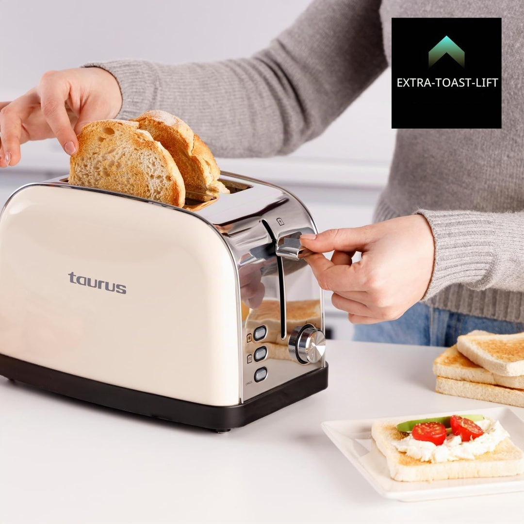 Taurus – Toaster Vintage II Cream 950W | 2 Schlitze 135x35mm | 7 Bräunungsstufen | 3 Funktionen | Ed