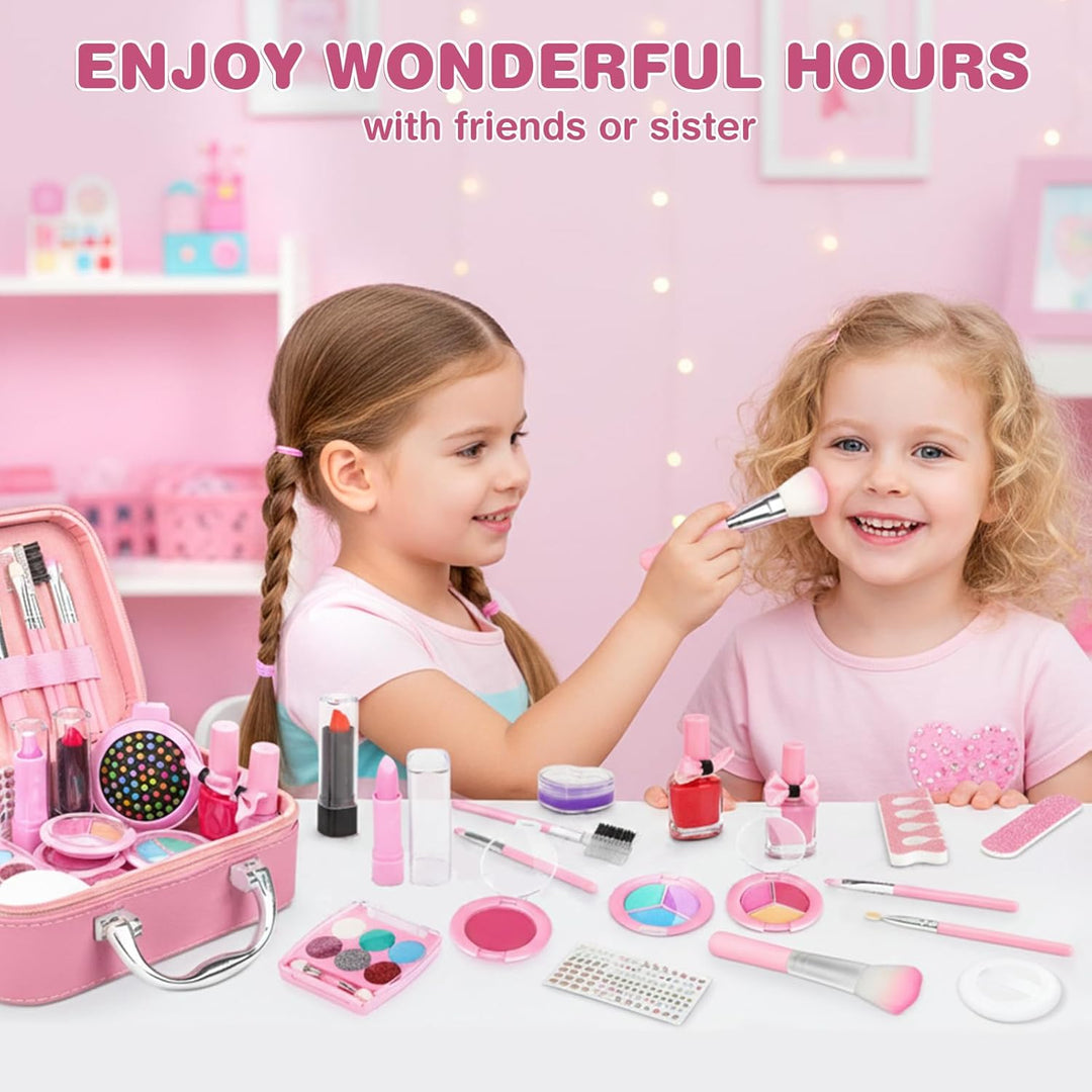 Dreamon Kinderschminke mädchen, Waschbar Make up Spielzeug für Mädchen Kinder Nagellacke mit Koffer