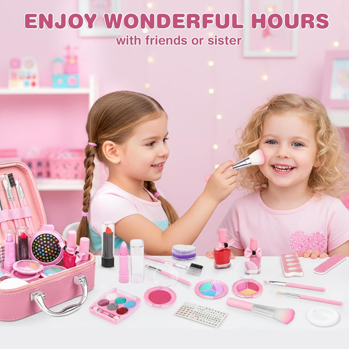 Dreamon Kinderschminke mädchen, Waschbar Make up Spielzeug für Mädchen Kinder Nagellacke mit Koffer