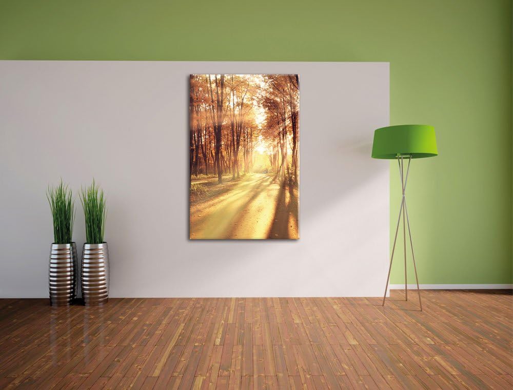 Baumallee im Herbst, Format: 100x70 auf Leinwand, XXL riesige Bilder fertig gerahmt mit Keilrahmen,
