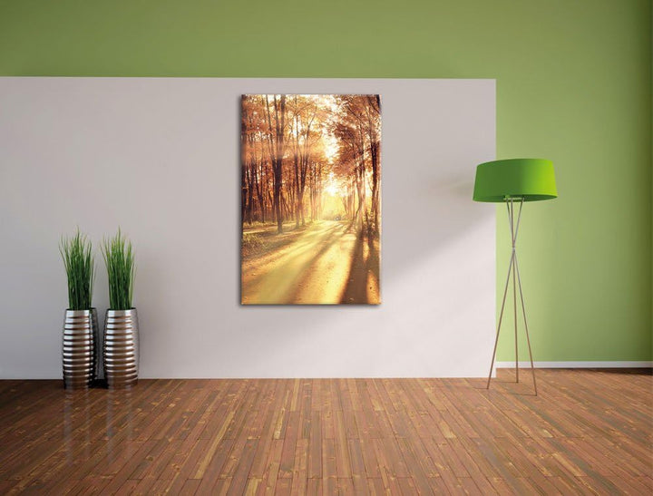 Baumallee im Herbst, Format: 100x70 auf Leinwand, XXL riesige Bilder fertig gerahmt mit Keilrahmen,
