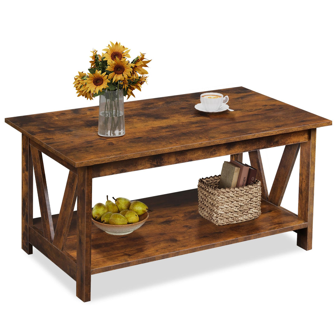 WLIVE Couchtisch Rechteckig, wohnzimmertisch Holz mit offenes Fach, V-Streben, Sofatisch Für Wohnzim